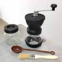 手摇磨豆机家用手磨咖啡豆研磨机手动手磨咖啡机带密封罐可水洗|磨豆机+密封罐+防蹦盖+刷+勺