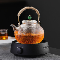 耐温玻璃煮茶壶套装家用功夫白茶煮茶器电陶炉泡茶烧水壶煮茶炉|6:陶简黑电陶炉+铜把锤纹茶壶+4杯