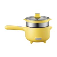 电煮锅宿舍学生多功能家用电炒菜锅煮面迷你小型一体电热火锅|黄色带蒸笼