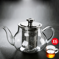 耐温玻璃茶具煮茶壶过滤水壶泡茶壶家用花茶红茶冲茶器a|A-07圆润-玻璃壶(400ml)+6透明把杯100ml
