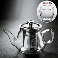 耐温玻璃茶具煮茶壶过滤水壶泡茶壶家用花茶红茶冲茶器a|A-08圆趣-玻璃壶(400ml)+6个双层禅定杯85ml