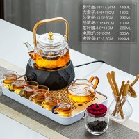 玻璃耐热煮茶器茶具套装花茶壶家用小型全自动电陶炉烧水壶|《竹影》煮茶壶六彩8件套+茶叶罐茶道+黑几何电陶炉+大长方密胺盘