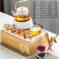 玻璃耐热煮茶器茶具套装花茶壶家用小型全自动电陶炉烧水壶|竹影煮茶壶六彩8件套+茶叶罐茶道+白几何电陶炉+收纳大长方密胺盘
