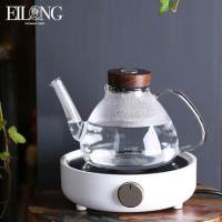 台湾感温玻璃壶烧水壶煮茶器大号耐温茶壶电陶炉套装|典雅白茶炉+感温玻璃茶壶1200ml