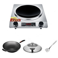 凹面电磁炉套装节能爆炒家用灶炒菜锅凹型多功能商用大功率3500w|银色3500w套餐1(精铁锅)