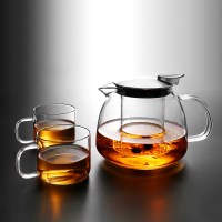 家用玻璃小茶壶耐温泡茶煮茶壶电陶炉过滤单壶红茶功夫茶具套装|圆润塔顶壶800ML+2只茶杯