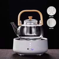 电陶炉煮茶炉家用大功率茶炉茶具日式玻璃花茶壶套装煮茶器小型|双内胆茶壶+猫眼白陶炉赠4杯+茶巾