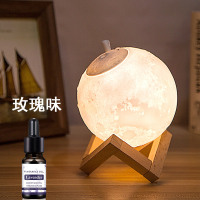 月球加湿器静音卧室家用桌面香薰小型香薰精油专用大雾量空气净|(送1瓶玫瑰精油)3色月球灯加湿器+电源线+实木底座