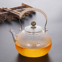 铜把提梁壶玻璃煮茶壶电陶炉烧水壶锤纹煮茶器日式铜把壶明火加热|复古铜珠700毫升壶嘴过滤网款