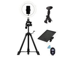 单反相机三脚架手机自拍支架美颜补光灯拍照多功能便携三角架|1.7单机位26厘米灯+托盘+麦夹