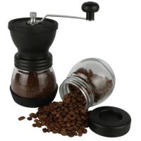 手摇磨豆机 咖啡豆磨粉机 玻璃咖啡机胡椒磨粉机手动研磨机可水洗|双罐送机盖 玻璃罐可水磨豆机