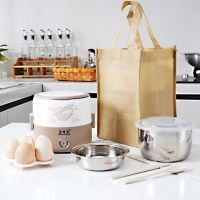 多功能大容量电热可加热饭盒插电不锈钢内胆便携自动热饭蒸饭器|咖啡色带餐具+手提袋 1.2L双层