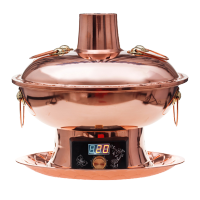 铜釜紫铜纯铜火锅插电火锅紫铜火锅电碳两用鸳鸯火锅家用两用火锅|紫铜数显8档 34清汤锅6-9人使用