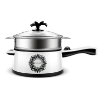 电炒锅多功能不粘锅炒菜煎蛋打火锅煮面蒸鱼三人够用一年包换|黑白色 带蒸笼