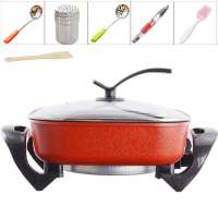 多功能电热锅韩式电火锅家用不粘锅电锅火锅专用|双管红色加礼包