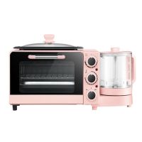 电烤箱家用三合一早餐机小型多士炉电烤箱面包机咖啡机多功能烤箱|新款三合一早餐机粉色