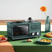 电烤箱家用三合一早餐机小型多士炉电烤箱面包机咖啡机多功能烤箱|新款复古绿四合一早餐机+大礼包