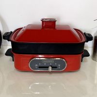 英国摩飞mr9088多功能料理锅电烧烤锅烤炉网红火锅烤肉机一体家用|红色 [标配]+平烤盘