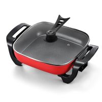 34f加加厚煎烤锅麦饭石电热锅多功能烤涮电火锅电煎锅6l|红色双管+木铲+汤勺漏勺