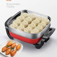 34f加加厚煎烤锅麦饭石电热锅小方锅烤涮电火锅电煎锅|红双管+蒸笼+刀具