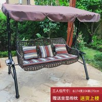 户外秋千室外庭院双人摇椅成人铁艺吊椅室内阳台千秋椅花园摇床|冰咖啡三人秋千【咖啡色】送坐垫抱枕
