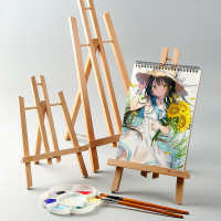 迷你桌面台式木质儿童小画架支架式折叠油画桌上画板画架素描套装初学者水粉画水彩画木制微型榉木画架便携式