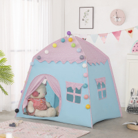 儿童帐篷室内公主娃娃玩具屋超大城堡过家家游戏房子女孩分床神器|粉蓝城堡送彩旗