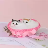 会叫仿真小猫咪毛绒仿真狗仿真兔筐子小猫仿真动物模型玩偶|[会叫]带筐情侣猫