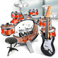 大号儿童架子鼓爵士鼓初学者小孩敲打乐器音乐男宝宝1-3-6岁|大号6鼓3镲红色+仿真电吉他(黑)送鼓谱+音符贴