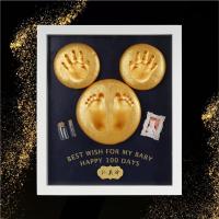 宝宝手足印泥胎毛纪念品相框新生婴儿童手印脚印永久满月百天礼物|非你莫鼠(实木框+灯+数字)强烈推荐选实木框!!