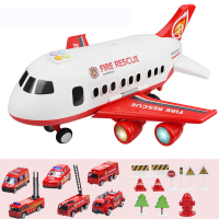 儿童飞机男孩宝宝音乐同款轨道汽车耐摔惯性仿真客机模型|可收纳超大客机配6合金消防车[音乐/故事/灯光] 标配