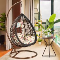 吊篮藤椅阳台吊椅家用室内秋千鸟巢椅子吊兰椅吊床网红摇篮椅|加粗升级款木纹色+PVC茶几(直径60cm)