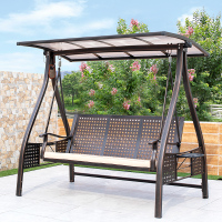 室外户外秋千摇椅庭院成人双人吊椅家用阳台太阳能铁艺铸铝荡秋千|升级款-红铜色阿尔卑斯-三人太阳能秋千