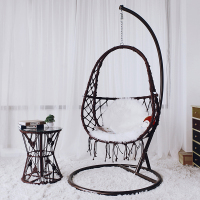 北欧网红吊椅吊篮卧室秋千少女单人家用室内阳台吊兰椅吊床摇篮椅|茶几+咖啡色单人