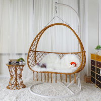 北欧网红吊椅吊篮卧室秋千少女单人家用室内阳台吊兰椅吊床摇篮椅|茶几+黄色双人