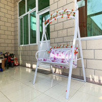 庭院户外吊床秋千室内秋千铁艺吊椅摇篮庭院秋千户外双人吊篮摇椅|旗舰款加固典雅白斤送2坐垫+2绢花+彩灯工具