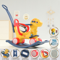 木马儿童摇马两用音乐婴儿推车塑料玩具宝宝1-3一6周岁礼物摇摇马|豪华版哪吒战马车+餐盘(金鳞黄)