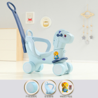 木马儿童摇马两用音乐婴儿推车塑料玩具宝宝1-3一6周岁礼物摇摇马|基础版哪吒推行车(敖丙蓝)牛皮纸袋装