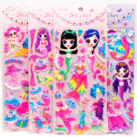 儿童换装人物粘贴画美人鱼公主贴贴纸换衣服小动物男女孩|浅灰色小美人鱼换装4张