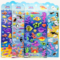 儿童换装人物粘贴画美人鱼公主贴贴纸换衣服小动物男女孩|天蓝色海底4张