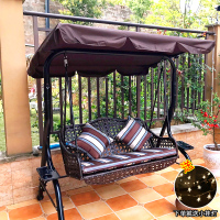 户外秋千摇篮懒人室内单人成人阳台吊床庭院铁艺网红吊篮藤椅吊椅|冰咖啡        2人秋千送小挂灯