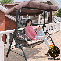 户外秋千摇篮懒人室内单人成人阳台吊床庭院铁艺网红吊篮藤椅吊椅|冰咖啡　　　　　　　　3人秋千送小挂灯