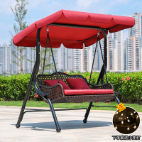 户外秋千摇篮懒人室内单人成人阳台吊床庭院铁艺网红吊篮藤椅吊椅|红色冰咖啡      2人秋千送小挂灯
