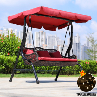 户外秋千摇篮懒人室内单人成人阳台吊床庭院铁艺网红吊篮藤椅吊椅|红色冰咖啡      3人秋千送小挂灯