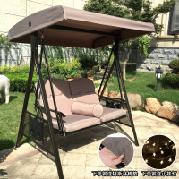 户外秋千摇篮懒人室内单人成人阳台吊床庭院铁艺网红吊篮藤椅吊椅|卡其色巴拿马     2人秋千送小挂灯