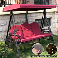 户外秋千摇篮懒人室内单人成人阳台吊床庭院铁艺网红吊篮藤椅吊椅|酒红色巴拿马     3人秋千送小挂灯