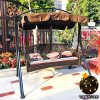 户外秋千摇篮懒人室内单人成人阳台吊床庭院铁艺网红吊篮藤椅吊椅|人字形编藤款     3人秋千送小挂灯