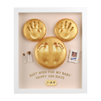 宝宝手足印泥相框胎毛纪念品自制新生婴儿童脚印手印百天满月礼|非你莫鼠肉粉（实木框+精美礼盒礼袋+贺卡+灯、数字）适合送人