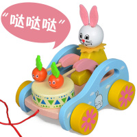 婴儿早教狗狗拖拉拉线手拉小动物木质拉车儿童拉绳学步车|小兔子拉车