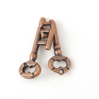 魔puzzle金锁益难度智力解锁解环九连环孔明锁鲁班锁全套|紫红色钥匙扣(低难)